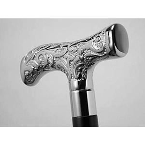 Antique Brass Walking Stick Deluxe Cane Beautiful Silver Handle for Men and Women Gift, 37''''