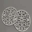 Sumnacon 2 Pcs Oval Cast Iron Trivet - Antique Heat Resistant Metal Trivet for Hot Dish Pot Pan Teapot, Vintage Well Made Hot Plate Pad for Kitchen Dining Countertop Table,White (9.6 x 7.2 Inch)