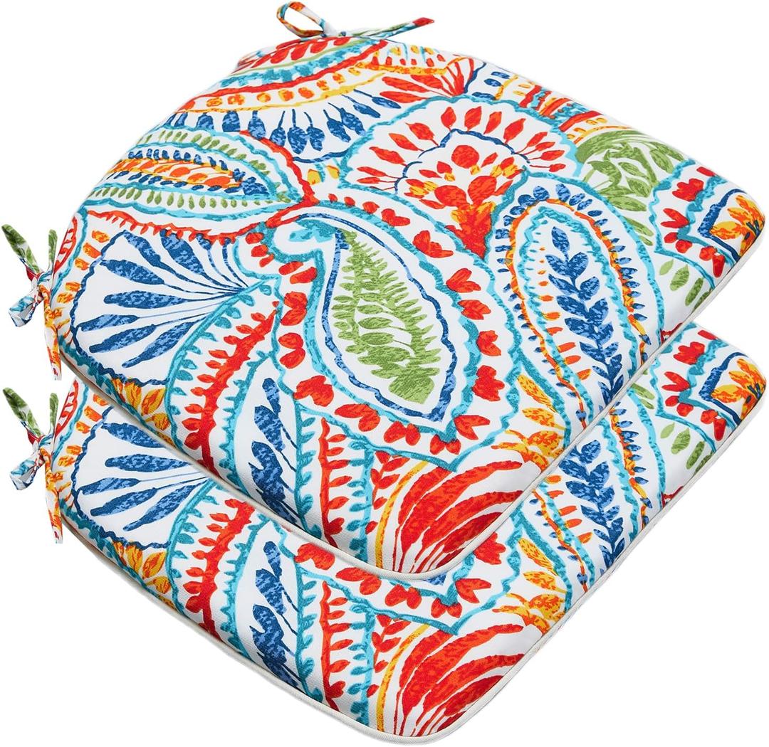 JMGBird Outdoor Chair Cushions Set of 2, Patio Cushions D16xW17 Inch with Ties, Outdoor Chair Pad for Patio Furniture (Paisley Patten)