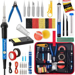 Soldering Iron Kit, 60W Soldering Iron Adjustable Temperature 25-in-1, 5 Solder Tips, Solder Wire, Desoldering Pump, Wire Cutter, Heatshrink Tubes Welding Kit for Electronics Repair Hobby 110V US Plug