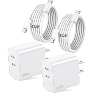 40W iPhone 17 Charger Fast Charging,2Pack Dual Port USB C Wall Charging Block with 6FT USB C to USB C Cable Cord for iPhone 17 Pro Max/17 Pro/17/Air/17e/16 Pro Max/16 Plus/16e/15/iPad Pro/Air/Mini (ivory white)