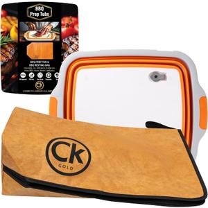 New Extra LARGE Collapsible BBQ Prep Tub with LOCKING LID & Meat Resting Bag - BPA Free Foldable Cutting Board with Lid, Leak Free, Strong Drain Hole for Meal Prep, Marinating, & Food Storage (Orange) New Extra LARGE Collapsible BBQ Prep Tub with LOCKING LID & Meat Resting Bag - BPA Free Foldable Cutting Board with Lid, Leak Free, Strong Drain Hole for Meal Prep, Marinating, & Food Storage (Orange)