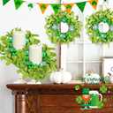 St. Patrick's Day Small Candle Rings, 8 Pcs Shamrock Wreaths with Glitter Shamrock Clovers for Table Centerpieces, Front Door, Wall, Window Indoor Outdoor Holiday Decor