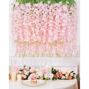 Waipfaru 12 Pack Hanging Wisteria Flowers, 3.6 Feet Light Pink Artificial Flowers, Fake Wisteria Vines for Bedroom Wedding Home Party Wall Decoration
