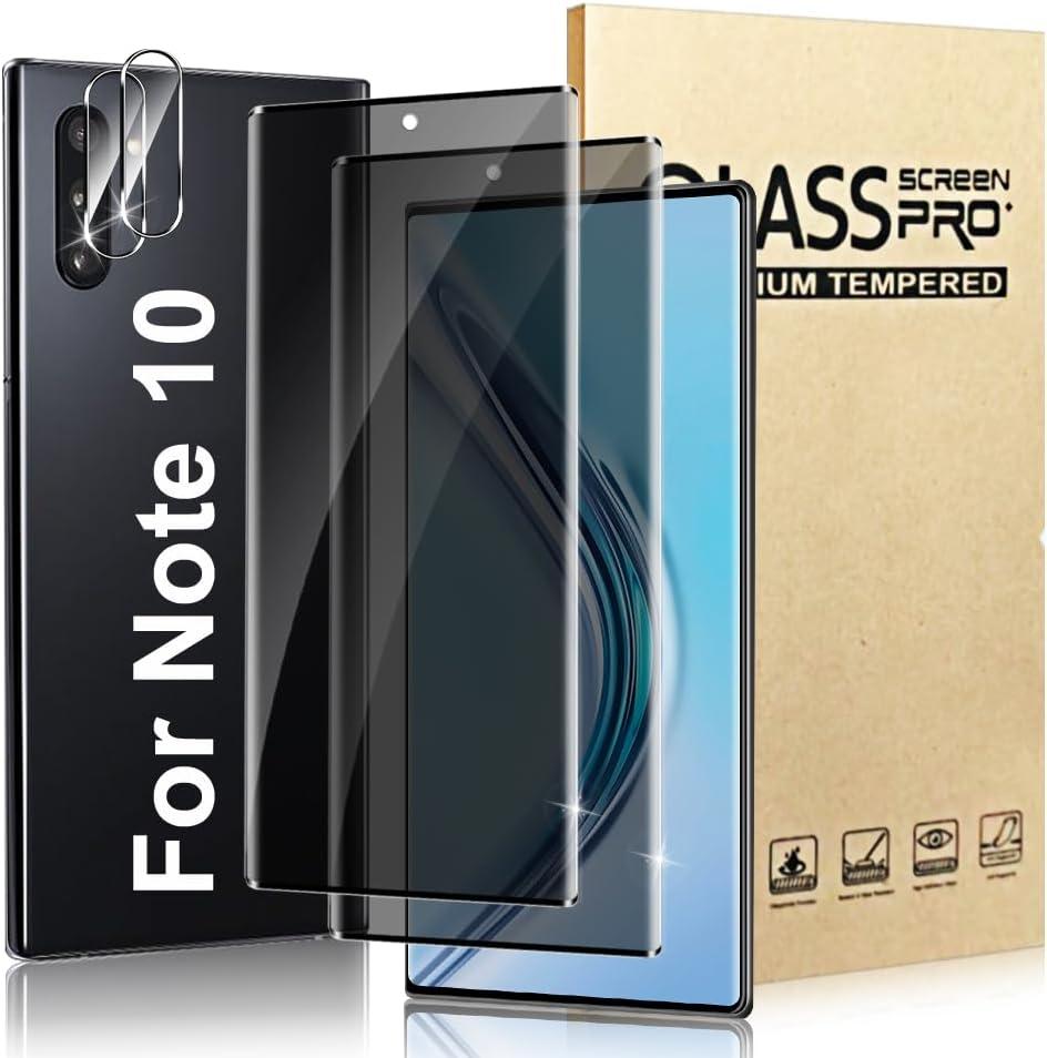 [2+2 Pack] For Samsung Note 10 Privacy Screen Protector With Camera Lens Protector, Anti Spy Anti-Scratch,9H Tempered Glass,Compatible Fingerprint,High Responsive,For Samsung Note 10 6.3 Inch