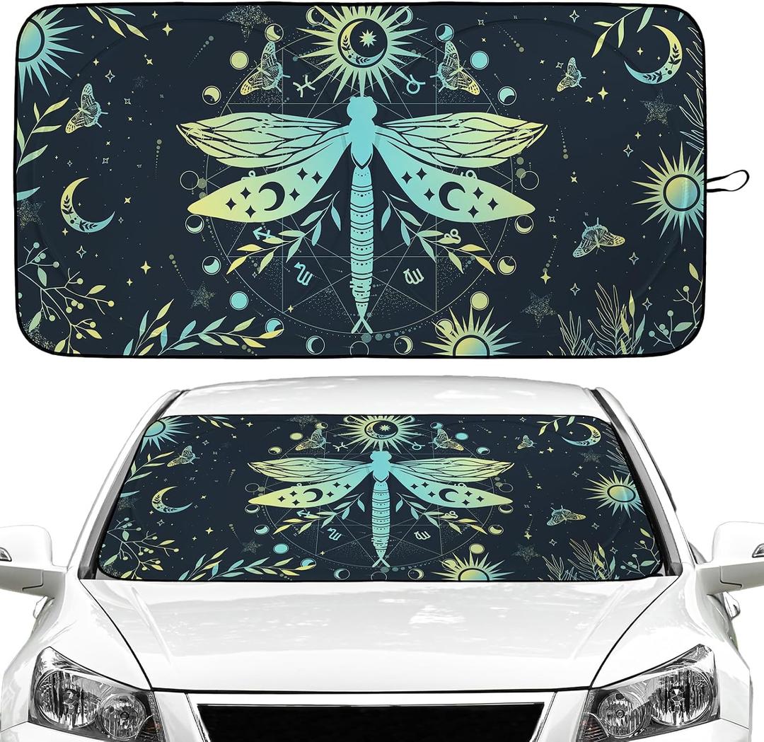Dragonfly Car Windshield Sun Shade Foldable Sunshade Front Window Cover Sun Visor Protector Accessories (59x27.5 inches)