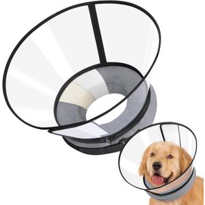 Sponge Core Dog Cone, Inflatable Dog Cone Collar Alternative, Dogs Donut Collar After Surgery, Soft Cone for Large Medium Small Dogs to Stop Licking, No Inflation Required, Clear View(Size 7, Gray) (Size 7(Neck: 18.0"- 20.0"))