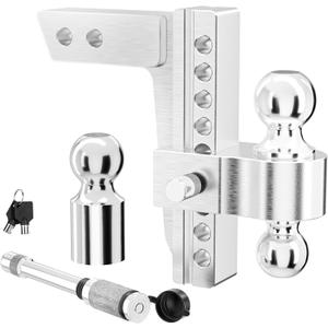 Adjustable Trailer Hitch Ball Mount Fit 2" Receiver(Upgraded Version), Tri Solid Ball 1-7/8", 2" and 2-5/16" (12,500 LBS GTW), Heavy Duty Aluminum Drop Hitch (8" Drop & Rise) with 2 Locking Sets (silver)