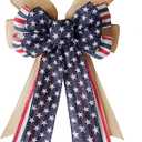 Large Red Blue Stars Bow Burlap Bow Patriotic Wreath Bow Pary Tree Topper for Memorial Day 4th of July Independence Day Indoor Outdoor Decorations 16.5
