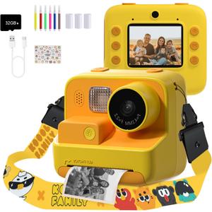 Mafiti Kids Camera Instant Print, 48MP Digital Camera Selfie 1080P Video with 32G TF Card, Toys Gifts for Girls Boys Aged 3-12 for Christmas/Birthday/Holiday (Orange)