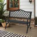 MFSTUDIO 50" Black Outdoor Metal Garden Bench with Arch Legs, Cast Iron Frame Patio Furniture with E-Coating, Perfect for Porch and Yard