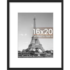 upsimples 16x20 Picture Frame, Display Pictures 11x14 with Mat or 16 x 20 Without, Wall Hanging Poster Frame, Black, 1 Pack