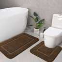 LOCHAS Bathroom Rug Set Light Brown, Soft Bath Rug Set 2 Piece Set, Toilet Mat U-Shaped 20x20 and 34x20 Bath Rugs, Quickly Dry Mats for Bathroom, Tub, Washable, Super Absorbent Floor Mat