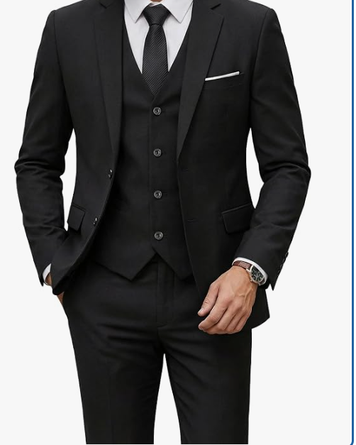YND Men's 3 Piece Suit Set with Tie, 2 Button Slim Fit Solid Blazer Jacket Vest Pants, Business Wedding Party Suits for Men, 4XL