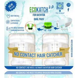 EcoKatch Bathtub Drain Hair Catcher – No-Contact Dispose, Conceals Hair, Reusable BPA-Free Silicone Mesh Strainer, Fits 1.5”–1.75” Pop-Up & Regular Drains (Polar White, 2)
