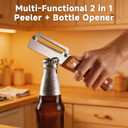 Premium Vegetable Peeler with Wooden Handle and Bottle Opener:2-in-1 Stainless Steel Kitchen Tool for Fruit Potato Apple Papaya Pumpkin,Gifts for Mom (3pc)