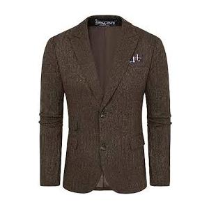 PJ PAUL JONES Men's Herringbone Tweed Blazer British Wool Blend Sport Coat Jacket, Brown, Size L
