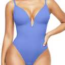 Popilush Shapewear Bodysuits for Women - Tummy Control Body Suits for Womens Deep V Corset Tops Thong Concert Outfits (M(4-6), Blue)