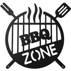 Funrous Metal BBQ Sign Outdoor Round Grill Zone Retro Barbecue Monogram Wall Decor Kitchen Hanging Grill Barbecue Sign for Backyard Patio Farmhouse Porch Deck Decorations