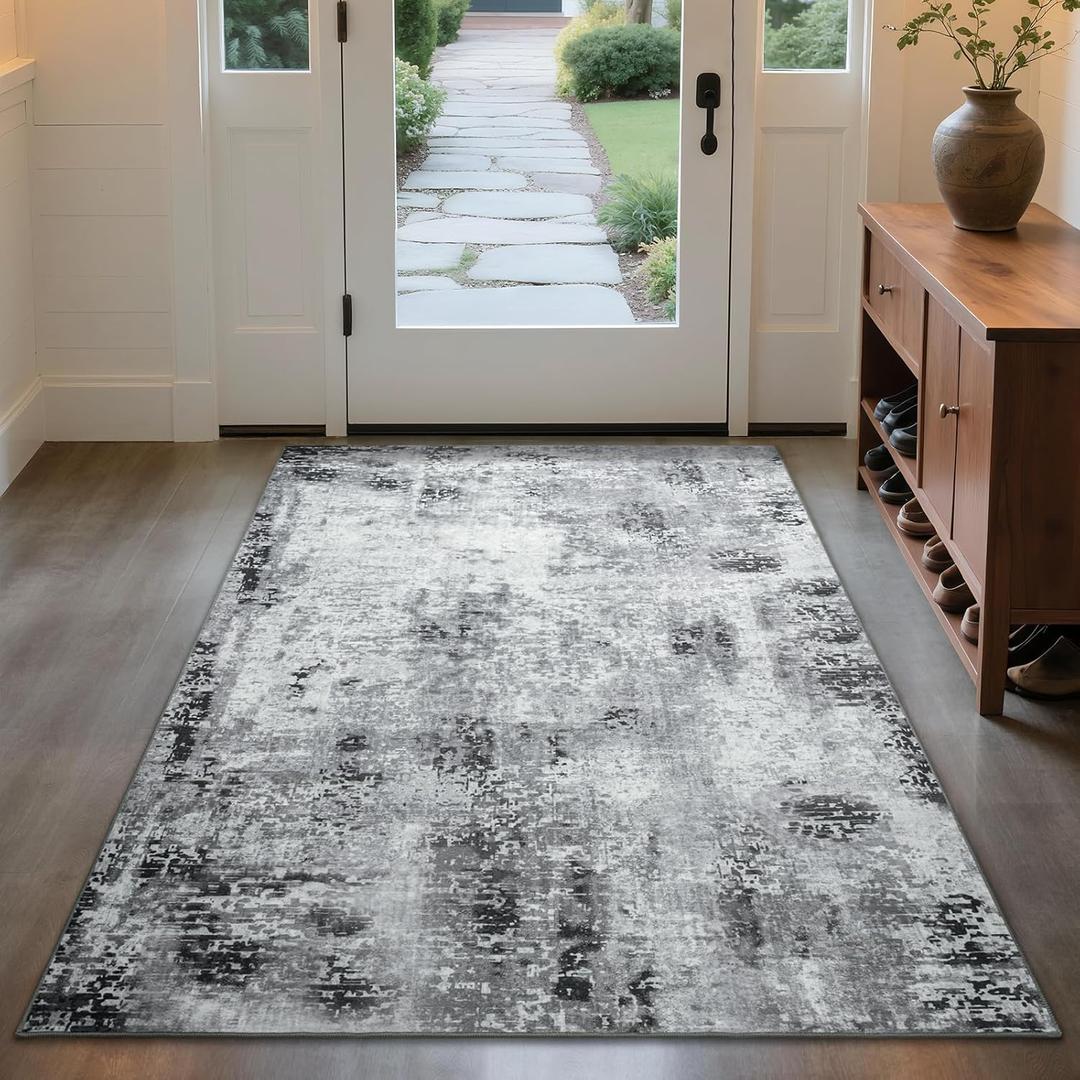Merelax 3x5 Washable Entryway Area Rug, Grey Small Area Rugs for Living Room Bedroom Kitchen, Boho Abstract Office Rug, Soft Modern Non Slip Low Pile Carpet for Dining Room Kids Room, Gray