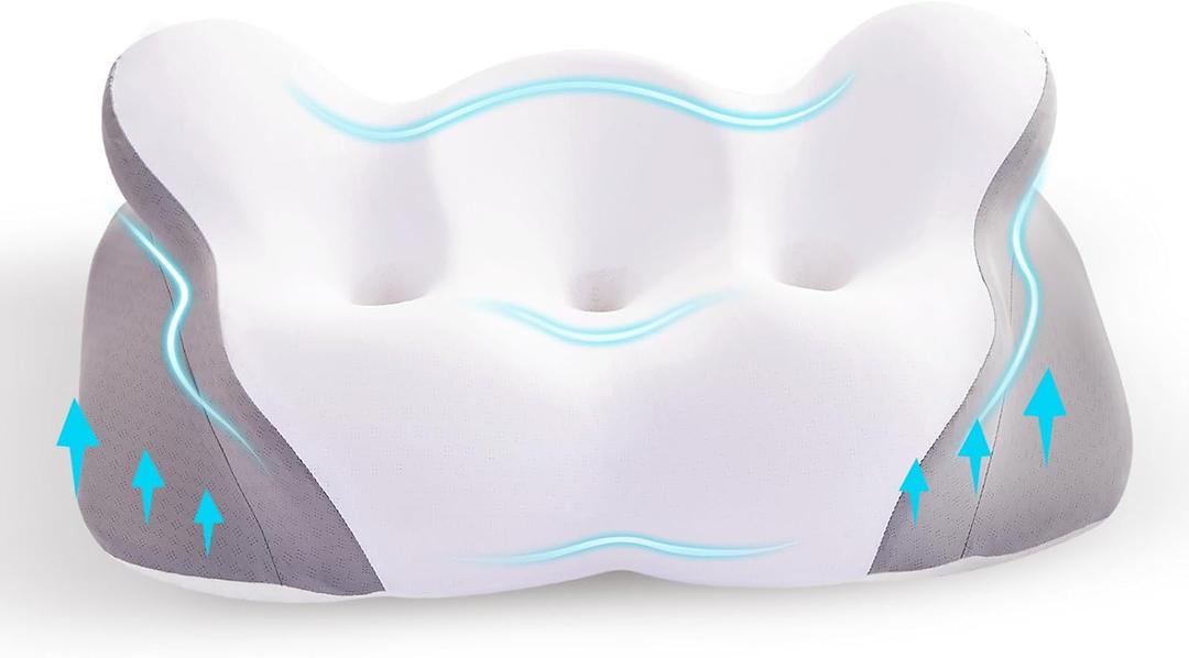 Memory Foam Pillows - Neck Pillow Ergonomic Wedge Pillow for Neck Pain Relief and Reduces Snoring Cool Feeling Bed Pillow for Side Back Sleepers, White-lightgrey, YH001