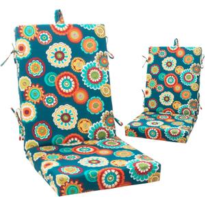 Magpie Fabrics Outdoor/Indoor High Back Square Corner Chair Cushion with Handle & Ties, Waterproof for Home Garden Balcony Patio Beach Swimming Pool, 45"x20"x3", Heronsbill Turquoise Green