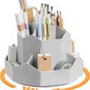 Pencil Pen Holder for Desk,9 Slots 360 Degree Rotating Desk Organizers,Desktop Storage Stationery Supplies Organizer, Cute Pencil Cup Pot For Office, School, Home(Grey)