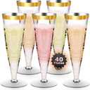 Lazyshine Plastic Champagne Flutes Gold Rim Disposable Wine Glasses - 40 Pack 4.5 Oz Mimosa Glasses Bulk Cocktail Cups for Party Supplies Wedding Bride Bar Women's Day, Copas De Plastico Para Brindis, Pack of 1