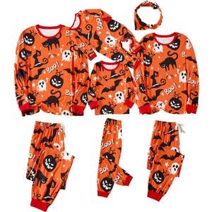 IFFEI Family Matching Halloween Pajamas Sets Long Sleeve 2 Piece Pjs Funny Sleepwear Jammies (Small, Orange)