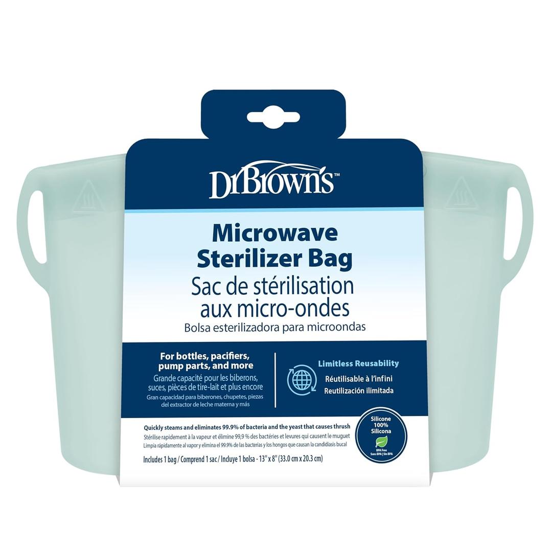 Dr. Brown's Microwave Steam Sterilizer Bag for Baby Bottles, Breast Pump Parts & Other Toddler Accessories, 100% Silicone, Reusable Sterilizing Bag