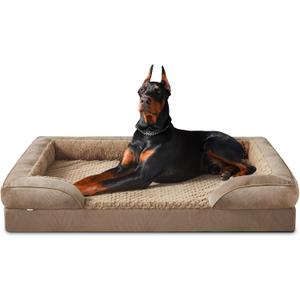 INVENHO Orthopedic Extra Large Dog Bed, XXL Waterproof Dog Sofa, Egg-Crate Foam Couch with Washable Removable Cover, Waterproof Lining and Nonskid Bottom (XXL (48"x 35"x 6.5"), Brown)