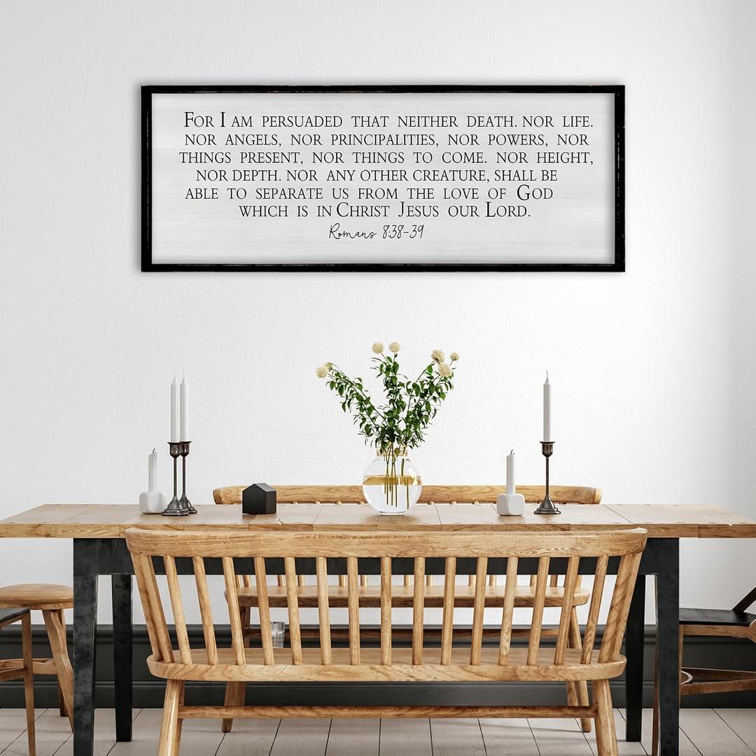 ZZJJHYWGQ Christian Bible Verse Wall Art For I am Persuaded Romans 8:38-39 Bible Verse Sign Decor 32"12" Inspirational Religious for Home Church Large Wood Frame Scripture Wall Hanging (Black)