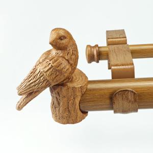 1-1/8 Inch Diameter Faux Wood Curtain Rod with Bird Design Finials, 72-144'' Telescoping Double Curtain Rods for window width 68-140 inch, Decorative Drapery Rods for Bedroom,Living Room