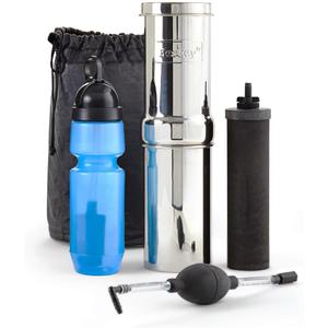 Go Water Filter Kit with 1 Qt. Berkey Gravity Fed Water Filter System, Sport Bottle and Black Primer