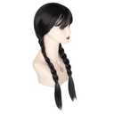 Women Long Black Braids Wig with Bangs Long Straight Pigtails Wig for Adult Costume, Halloween Wig