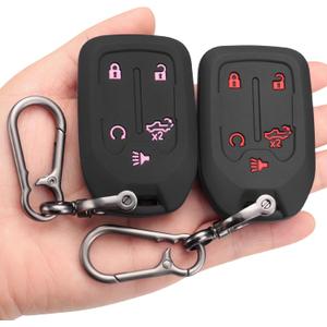 Key Fob Cover fit for GMC Sierra for Chevy Silverado 1500 2500 2500HD 3500 3500HD 2019 2020 2021 2022-2024, Soft Silicone Key Case with Keychain(Pink Button & Red Button)