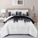 Dinjoy Ombre Black Comforter Set Full Size Gradient Black White Boho Bedding Set for Teen Men Women 7 Pieces Bed in A Bag Bohemian Bed Set with Comforter, Sheets, Pillowcases & Shams