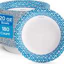 MUCHII 20 Oz Paper Bowls 180 Count Disposable Bowls, Printed Soak Proof Large Bowls for Breakfast, Lunch, and Dinner Meals