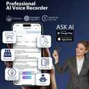 AI Voice Recorder, Pocket AI Recorder with Transcribe & Summarize, AI Noise Cancellation Technology, 64GB Memory, 35 Hours Recording, App Control, Supports 152 Languages for Lectures, Meetings, Calls