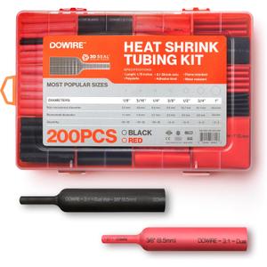 Dowire Heat Shrink Tubing Kit - 3:1 Ratio - Adhesive Lined - Wire Shrink Wrap Tubing - Waterproof Marine Grade Shrink Tube - 200 PCS - Black, Red