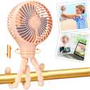 Snowowo Mini Portable Baby stroller Fan, Auto Oscillating Battery Operated Personal Small Handheld Fan with Flexible Tripod, Rechargeable Clip On for Car Seat Crib Treadmill Travel Camping Pink