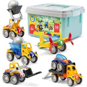 Play Brainy Magnetic Toy Cars Set for Boys and Girls - Brilliant Educational Toys for Toddlers and Preschoolers - Montessori Toy is Load of Fun & Helps with Developmental Skills - 42 Piece Set