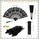 6 Pcs Lace Folding Handheld Fan for Wedding Cotton Embroidered Bridal Hand Fan with Bamboo Staves and Silk Tassels Vintage Retro for Guests Women Wedding Bridal Shower Party Favors (Black)