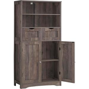 Iwell Tall Storage Cabinet with 2 Drawers & Adjustable Shelf, Bathroom Cabinet with Doors, Kitchen Pantry Storage Cabinets, Cupboard for Living Room, Dining Room, Entryway, Rustic Gray, 49.6"H