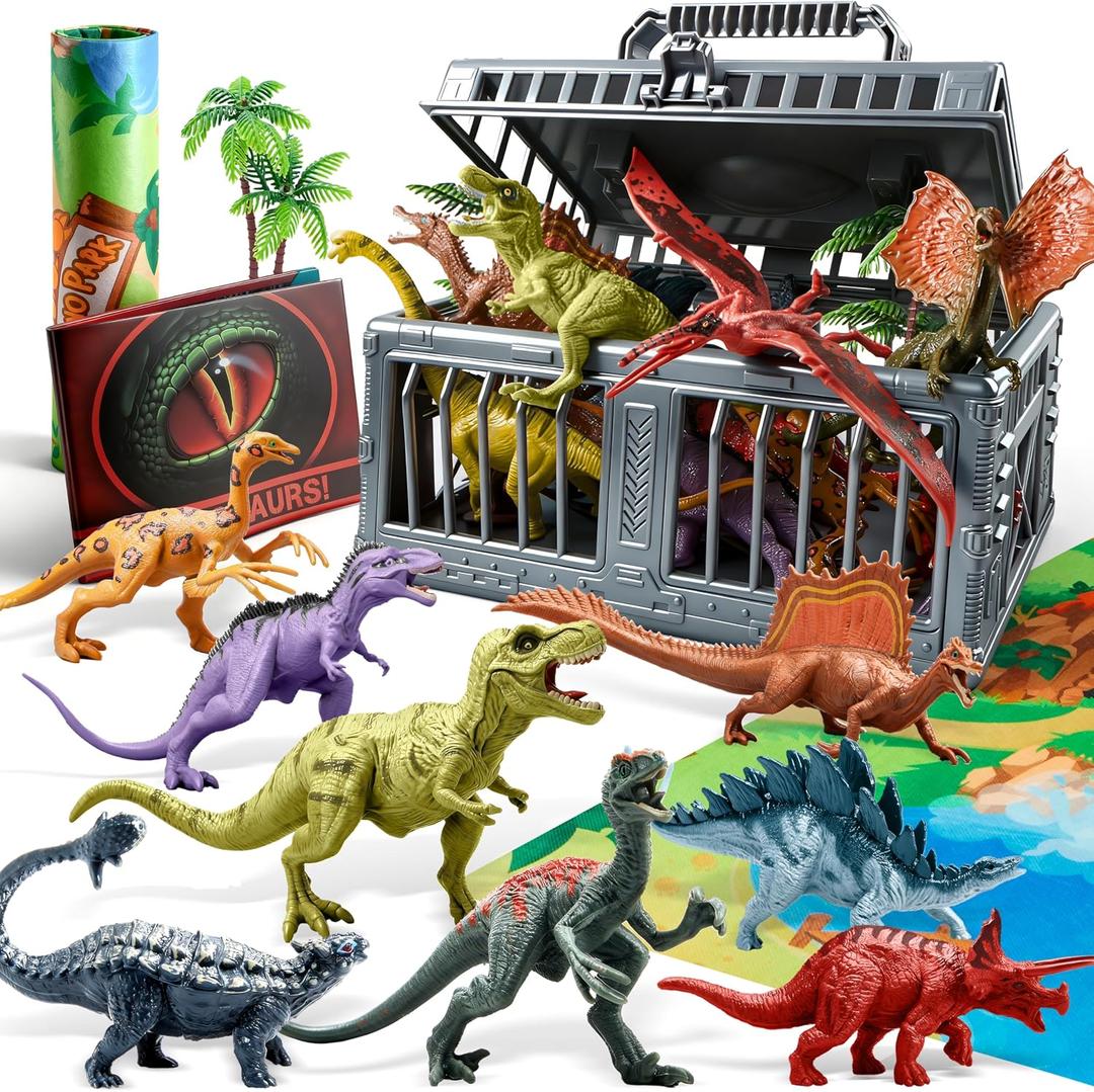 JOYIN Dinosaur Toys with Activity Play Mat & Storage Cage, 17 PCS Realistic Dinosaur Figures & Trees for Toddlers Kids Ages 3-5, Ideal for Boys and Girls Gift