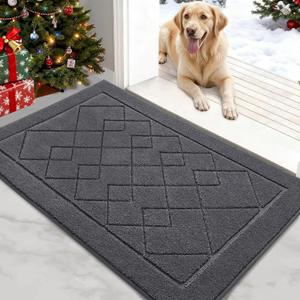REFETONE Dirt Trapper Door Mat 24" x 36", Washable Indoor Doormat Rubber Backing Non Slip, Resist Dirt and Absorbent Entrance Mat, Low Profile Inside Floor Mats for Front Back Door and Entryway, Grey
