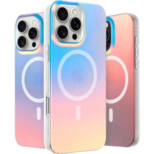LONLI Hue - Magnetic Case for iPhone 16 Pro - [Compatible with Magsafe] - [360° Shock-Absorbent Bumper] - [Cute and Unique Phone Cover for Girls and Women] - Fluorescent Holographic Iridescent