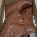 DREAM PAIRS Cowboy Boots for Women Cowgirl Western Boots Fashion Embroidery Stitched Chunky Heel Mid Calf Boots (9.5 Wide, Brown-pu)