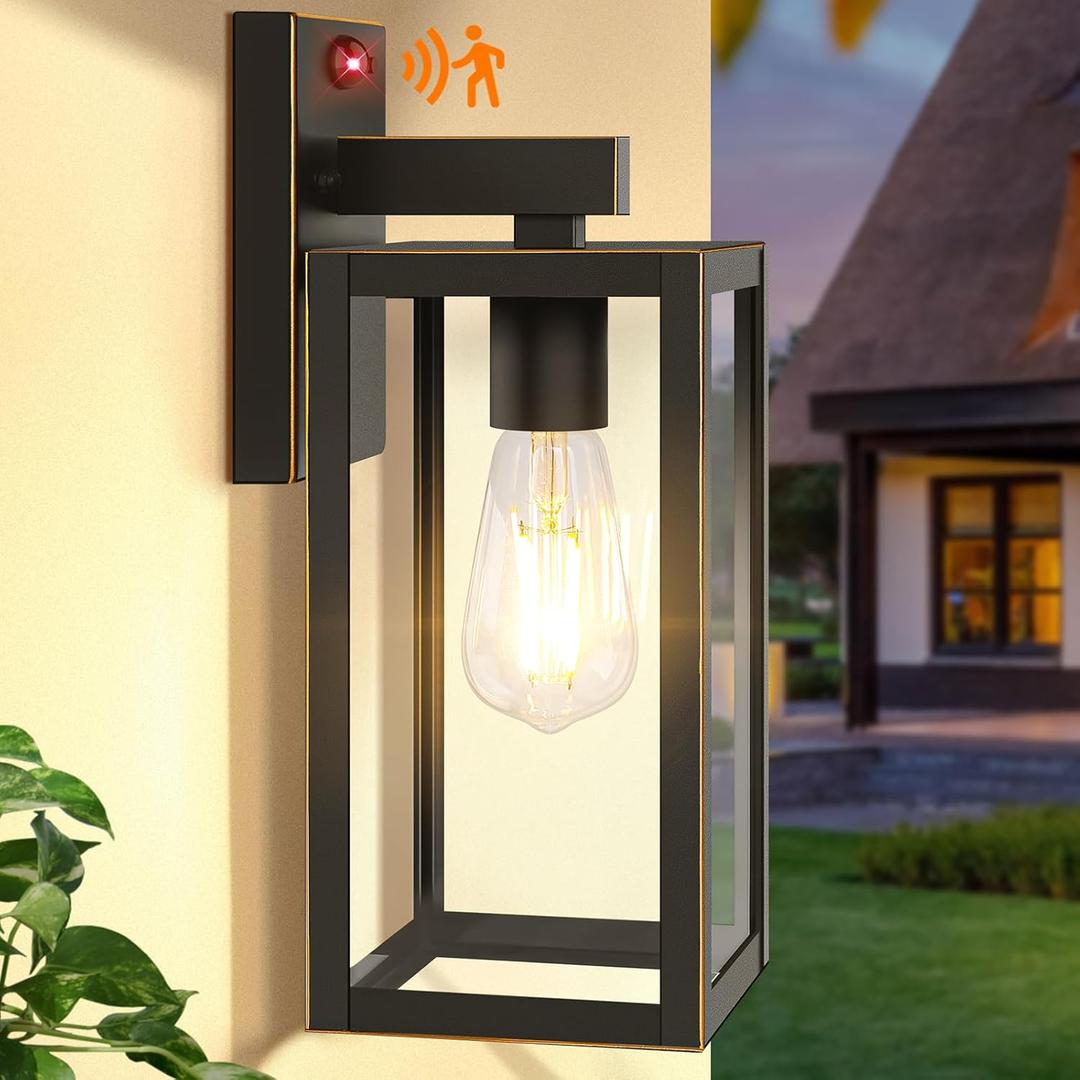 Upgraded Motion Sensor Outdoor Wall Light, 13 Dusk to Dawn Porch Light Outdoor Wall Sconce Lantern, 3 Lighting Modes Exterior Lighting Fixture Wall Mount, Outside Light for House Garage Patio, Bronze