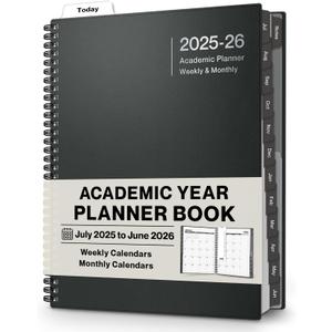 Dunwell Academic Planner Book 2025-2026, 8.5x11 Weekly Monthly Planner, July 2025 - June 2026, Large Calendar Book with Tabs, Bookmark, Free Stickers, Daily Calendar Planner Organizer (Charcoal Gray)